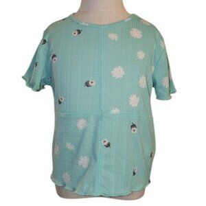 NEW Evsie Patchwork Short Sleeve Lettuce Edge Flower Print Tee Shirt Top XS NWT